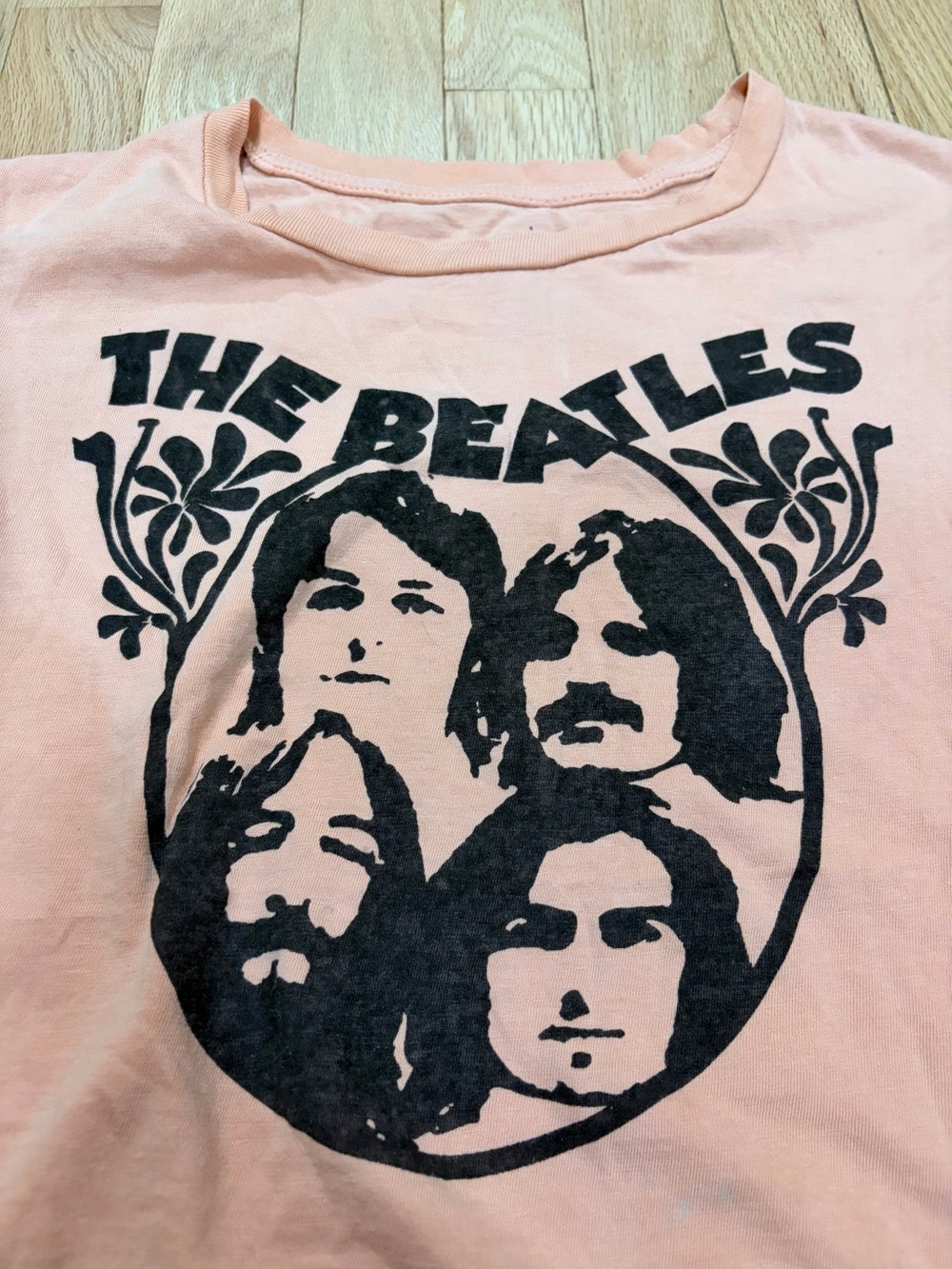 The Beatles Pink Short Sleeve Tee with Black Band Portrait